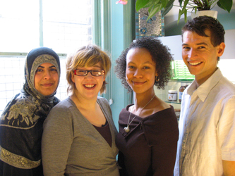the reception team: Seleema, Helen, Chloe and Joel